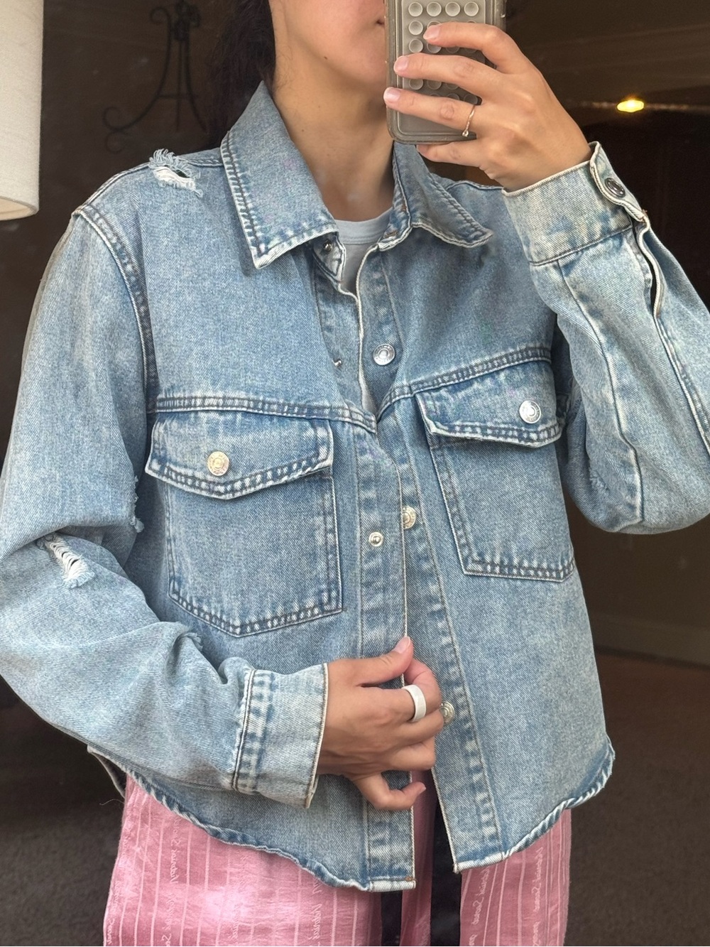 STOOSH Vintage Denim Distressed Oversized Jean Jacket Size M
